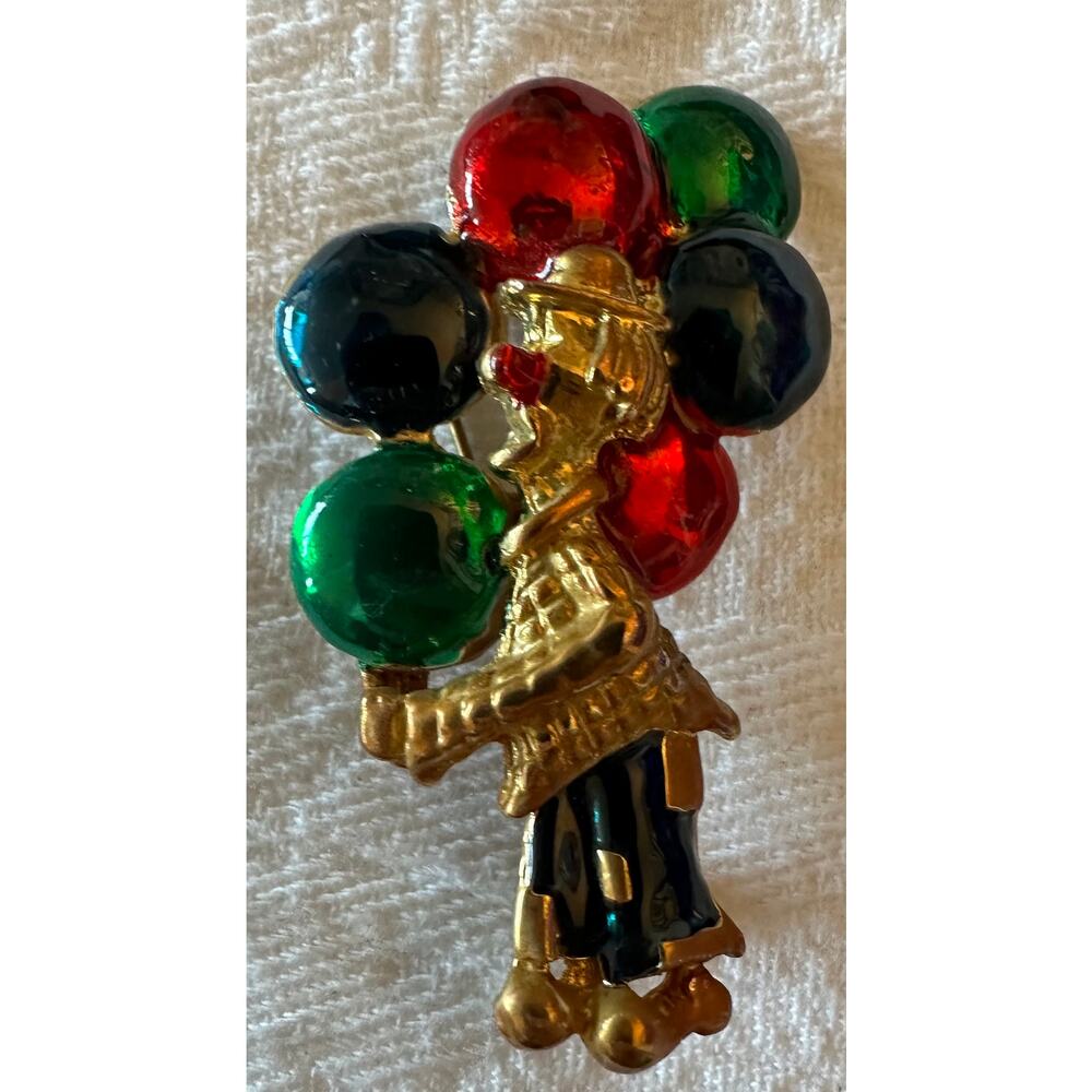 Clown with Balloons Gold Colored Fashion Pin / Brooch